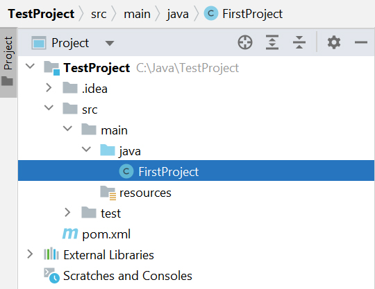 Скриншот IntelliJ IDEA со структурой проекта Java