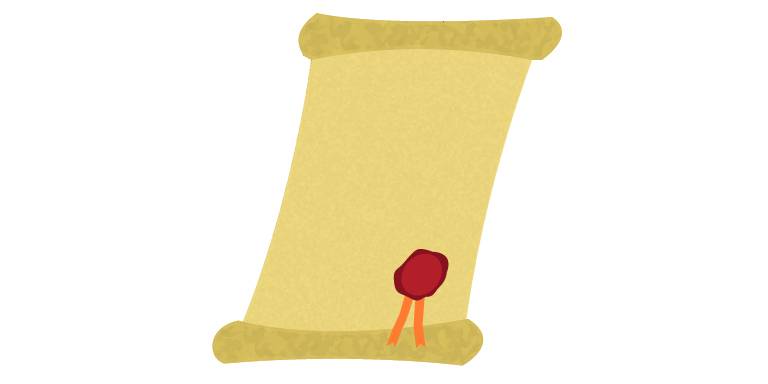 Иконка пожелтевшего свитка с красной восковой печатью