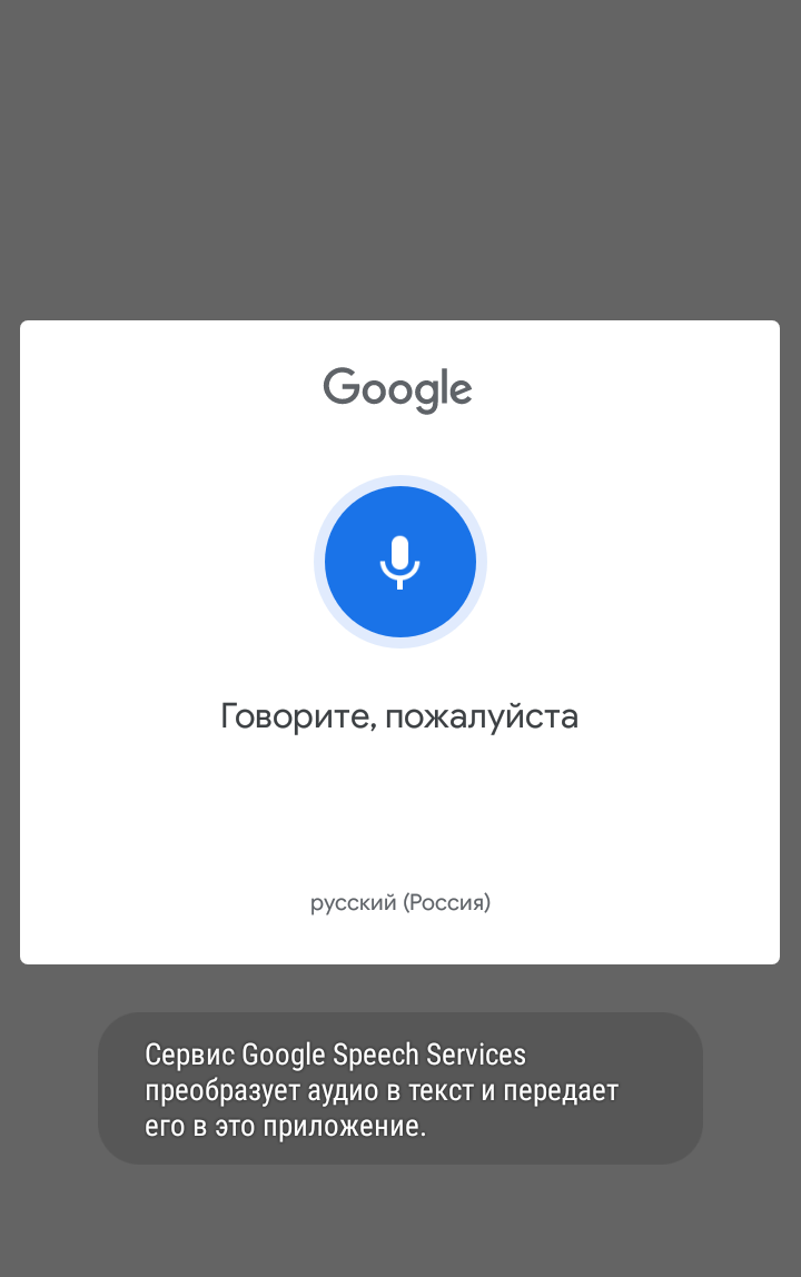 Скриншот экрана телефона с голосовым конвертером Google Speech Services