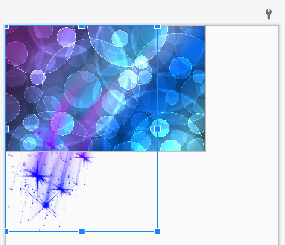 Два компонента ImageView внутри FrameLayout в редакторе интерфейса в среде разработки IntelliJ IDEA