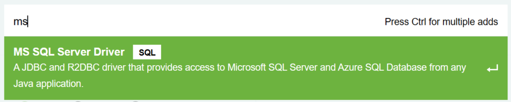 Зависимость MS SQL Server Driver на сайте Spring Initializer