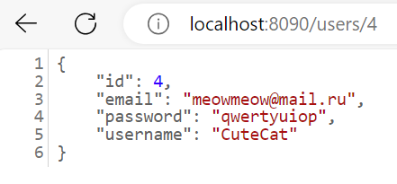 JSON-объект в ответ на http-запрос localhost:8090/users/4 в Spring-приложении